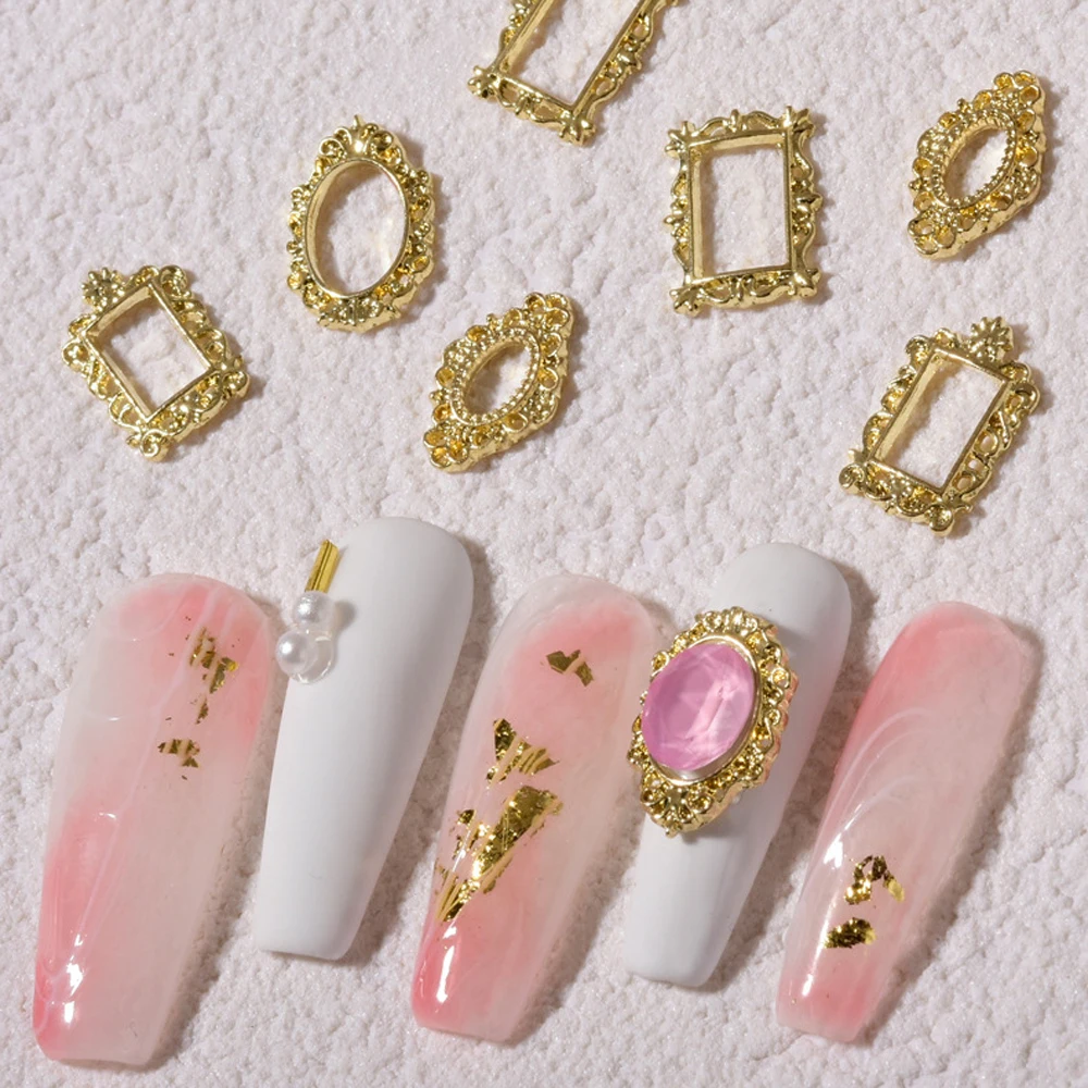 

20Pcs/Lot Retro Frame Nail Charm 3D Chic Hollow Metal Alloy Frame Press On Nail Tips DIY Manicure Supplies Nail Art Decoration #