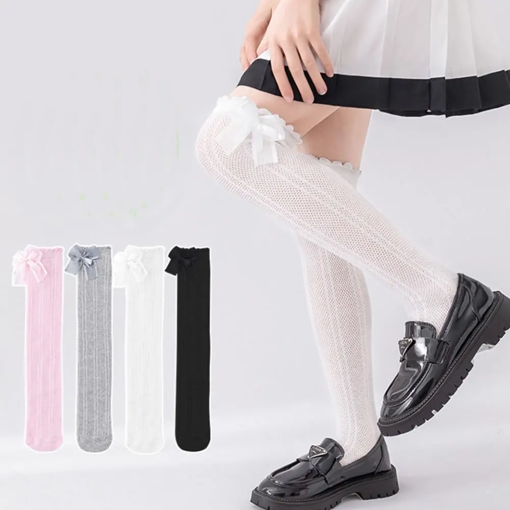 Girls summer thin silk stockings anti-mosquito stockings baby fishnet socks girl bowknot children long cotton socks