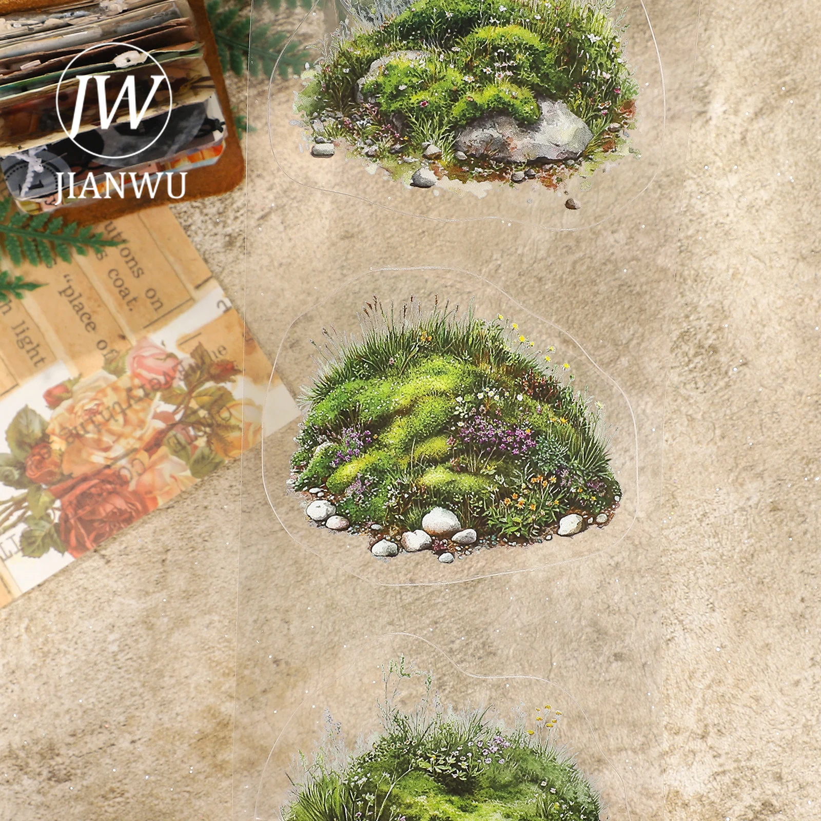 JIANWU 80mm * 207cm 빈티지 식물 이끼 풍경 재료 콜라주 스크랩북 PET 테이프 크리 에이 티브 DIY 저널 문구