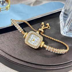 Ladies' Elegant Diamond - Accented Square Watch with Arabic Numerals (Gold)
