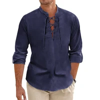 Chemise Vintage à manches longues pour hommes, haut Viking médiéval en coton, Costume d'halloween, t-shirts respirants pour hommes, chemises de Yoga, nouvelle collection 4