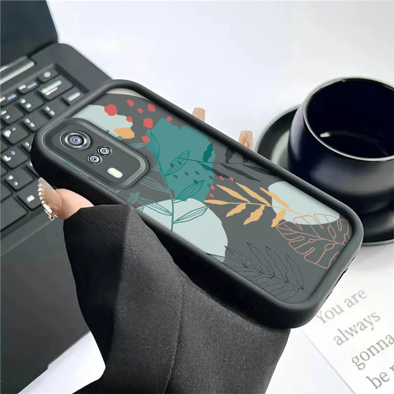 Luxury Fresh Green Leaf Painted Silicone Phone Case – Anti-Drop Soft Cover