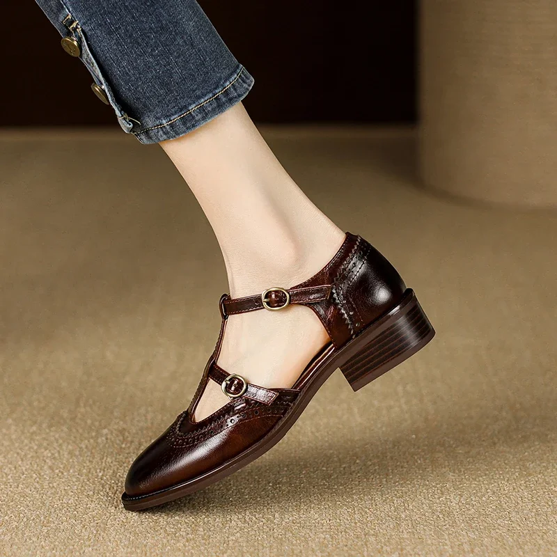 thumbnail interactive-video image 1 of New Spring 2025 Genuine Leather Mary Janes Low Heel Women Shoes 1 of 12