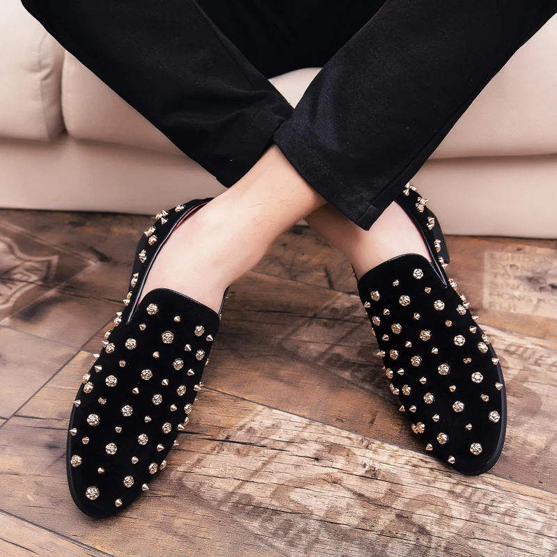 Mens Loafers Black Studded Dress Shoes Men's Dress Shoes Loafer