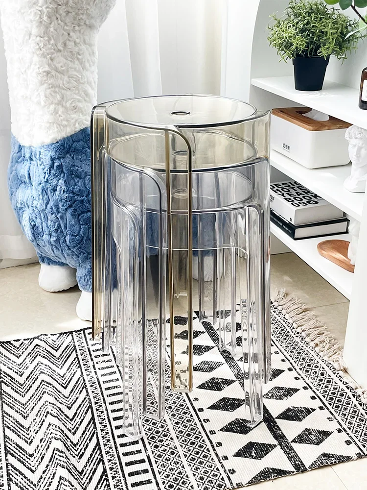 Foot Stool Transparent Plastic Stool Household Thickened Acrylic High Stool Table Stackable Bench Simple Modern Living Room Chair