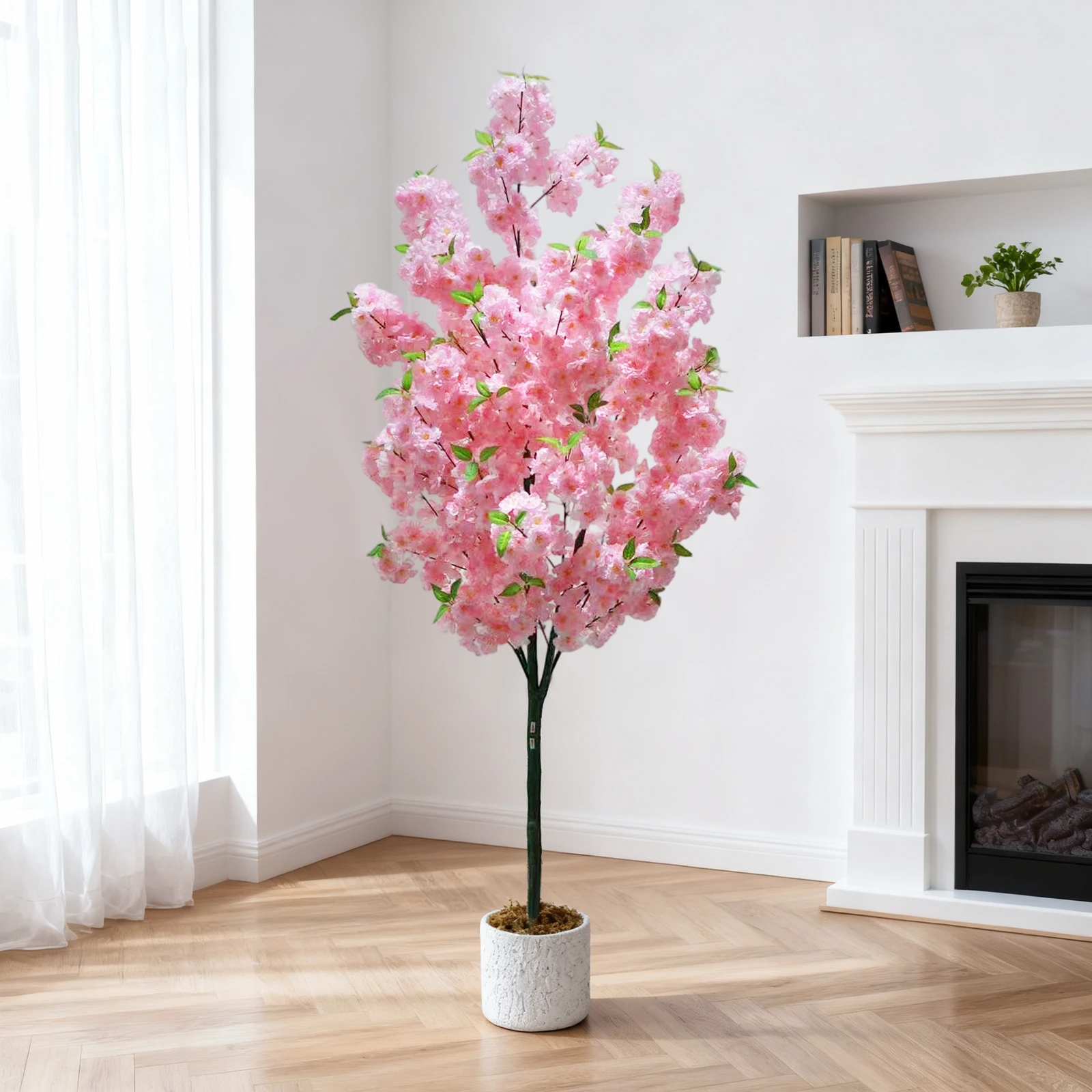 Künstlicher Kirschblütenbaum mit rosa Blumen, 150 cm, realistischer künstlicher Kirschblütenbaum aus Topfseide für Heimdekoration – Detail 26