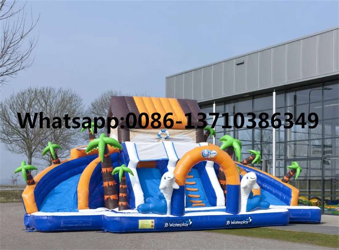 

Commercial hot-selling outdoor dolphin inflatable water, pond slide park BD-101
