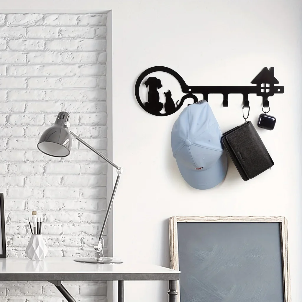 1pc Metal Wall Mounted Storage Rack Dog Cat House Design Key Holder, Wall Hanging Storage Key Holder Towel Rack Wall Hanging 3