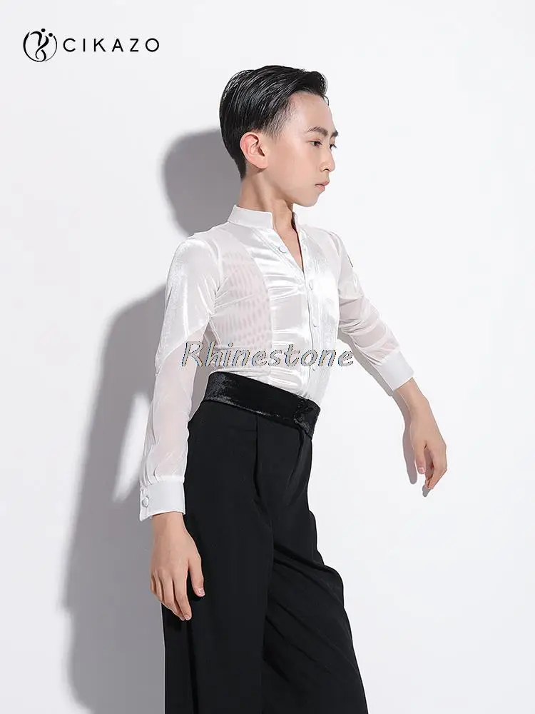 

Customizable Boys' Latin Dance Professional Long Sleeved Grading Competition Clothing Top Shirt Men's