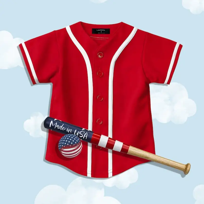 Kids Youth Baseball Button Down Jersey League Sports Team Uniforms Size 6 Month to 10Years Short Sleeve Athletic Shirts Made USA