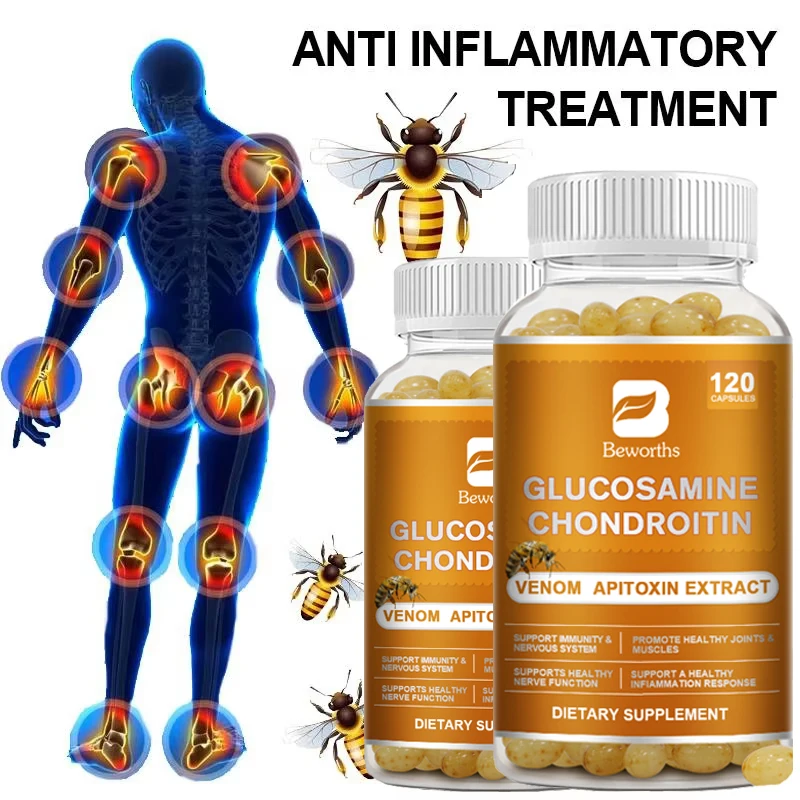 Glucosamine Chondroitin Bee Venom Extract Capsules for Joint & Knee Health No Pain Discomfort of Bones and Joint