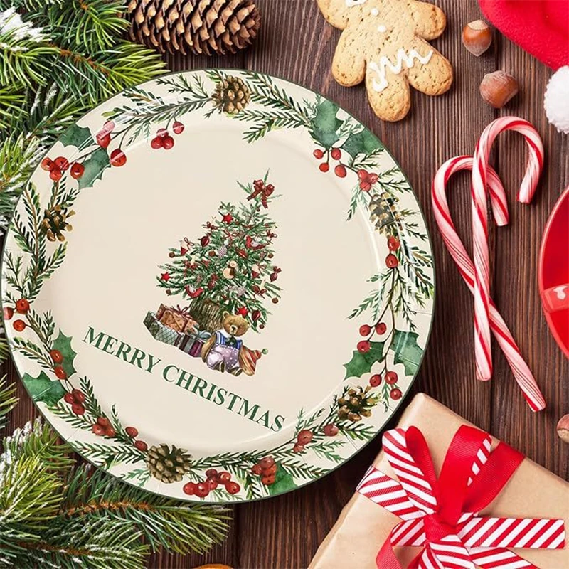 Mistletoe wreath Christmas tree theme set Disposable Christmas tree tableware supplies theme set