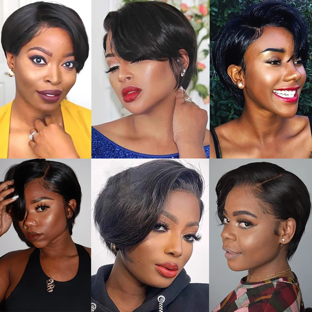 Short Pixie Cut Lace Wigs Human Hair Transparent Wigs Pre plucked For Women Brazilian Straight Human Hair Pixie Cut Bob Wig