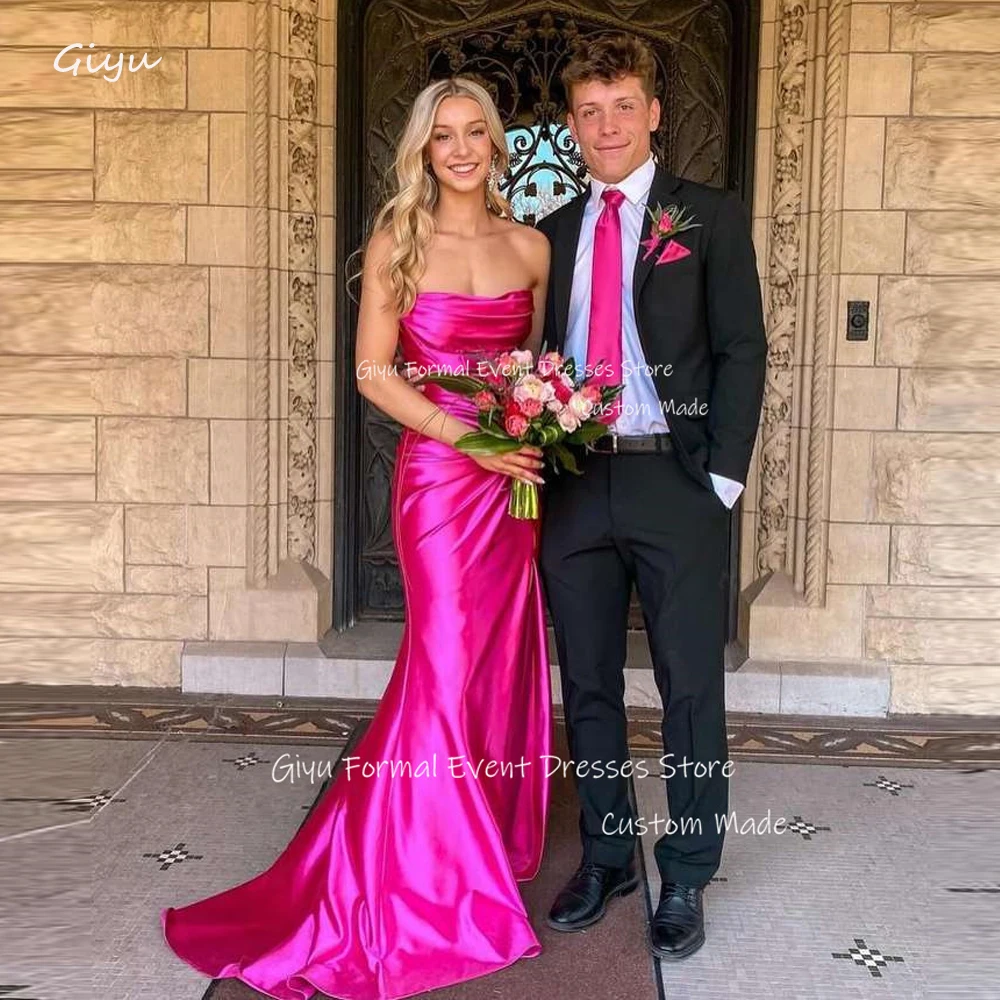 

Giyu Fuschia Satin Mermaid Evening Dresses Sweetheart Pleats Prom Gowns Formal Party Occasion Dress Party Gowns Vestidos