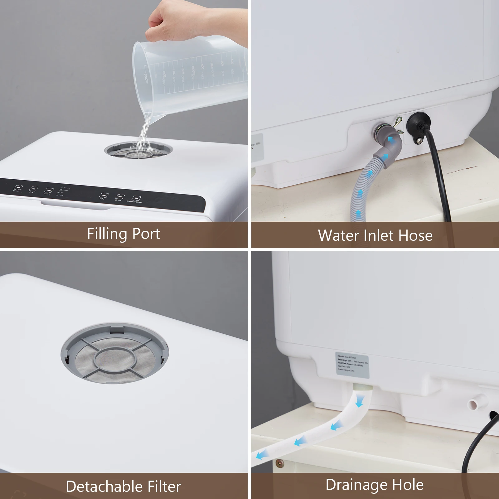 Portable Dishwasher,Countertop Dishwasher with 5L Water Tank,5 Programs, Dual Sprays,149℉ High Temp & Air Dry, Mini Dishwasher 6