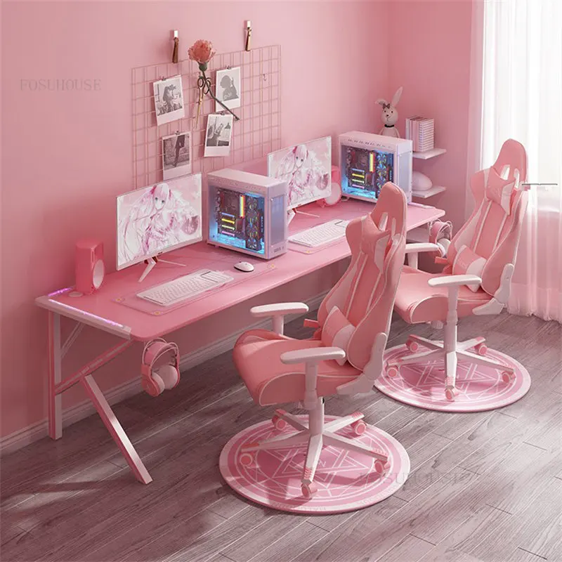 Doppio tavolo da gioco rosa ragazza scrivania per Computer Desktop casa  camera da letto scrivania Internet Cafe scrivania da gioco Set di sedie da  tavolo per Computer - AliExpress