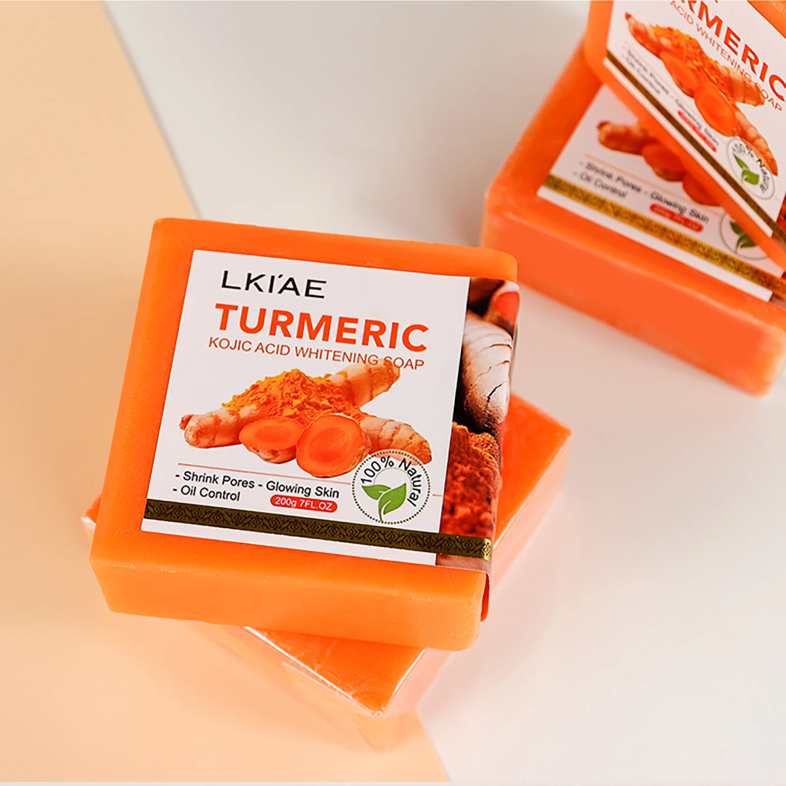 LKIAE Organic Turmeric Soap Bar, Natural HandMade Whitening Soap, Anti Melanin, Acne, Breakouts, For Face and Body, 200g