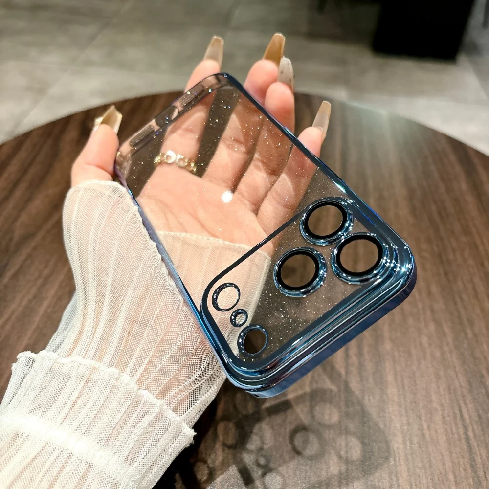 Luxury Sparkling Transparent Glitter Armor Case with Hard Plating Cover
