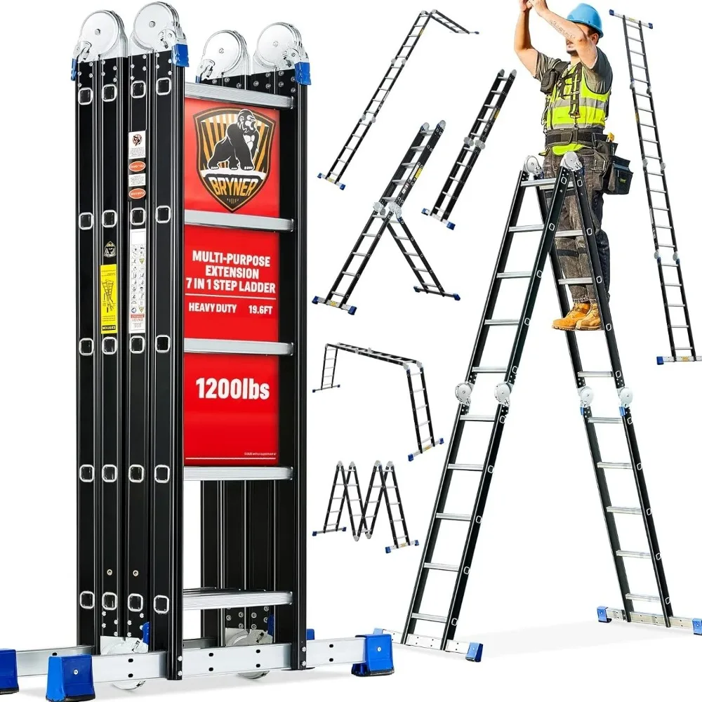 

Bryner Folding Step Ladder, 19.6ft , 7 in 1 Multi-Purpose Folding Adjustable Telescoping Aluminium Extension Ladders, 530lbs