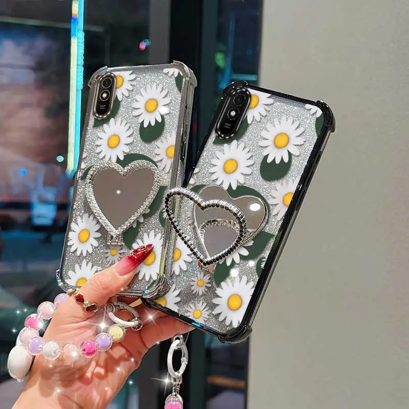 White Daisy Phone Case Set with Lanyard and Stand - 3-Piece аксессуар Collection