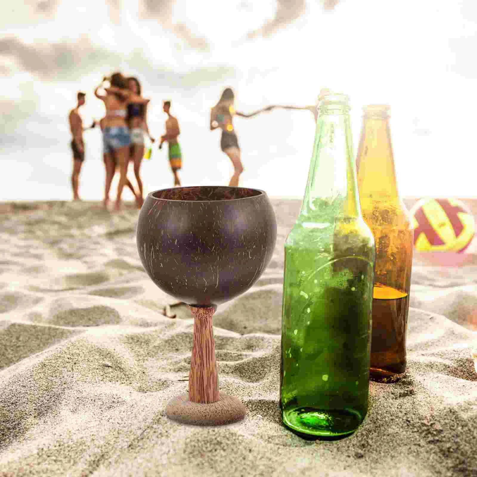 2 Pcs Cocktail Glass Coconut Cups Beer Mug Shell Party Holder Banquet Vintage