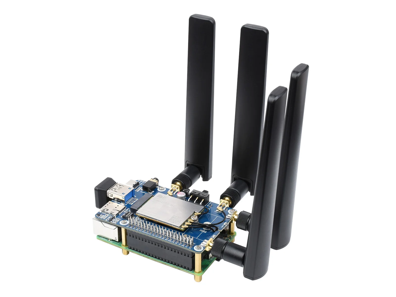 

Waveshare SIM8262E-M2/SIM8202G-M2 5G HAT for Raspberry Pi, quad antennas 5G NSA, multi-band, 5G/4G/3G, with case(optional)