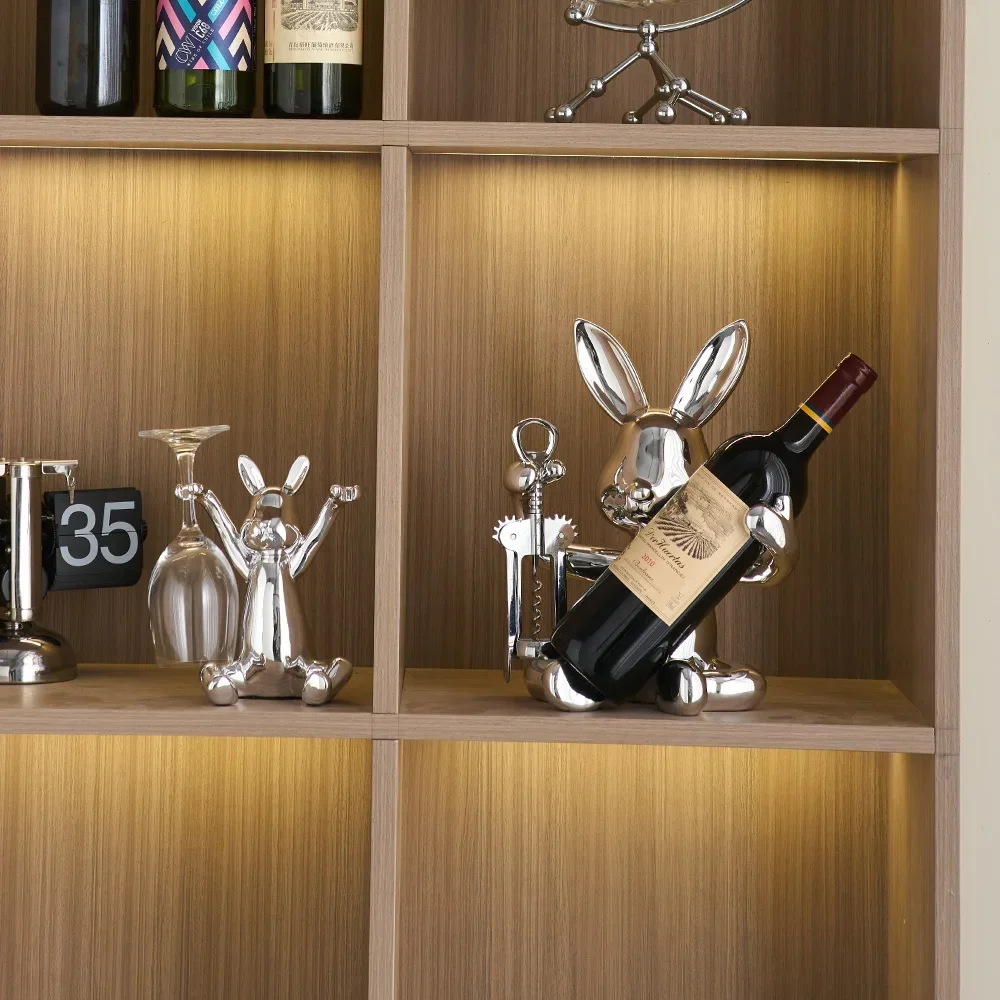 

Kawaii Rabbit Statue Craft Gift Creative Home Decor Wine Rack Living Room Wine Cabinet Decoration Goblet Holder Wine Holder