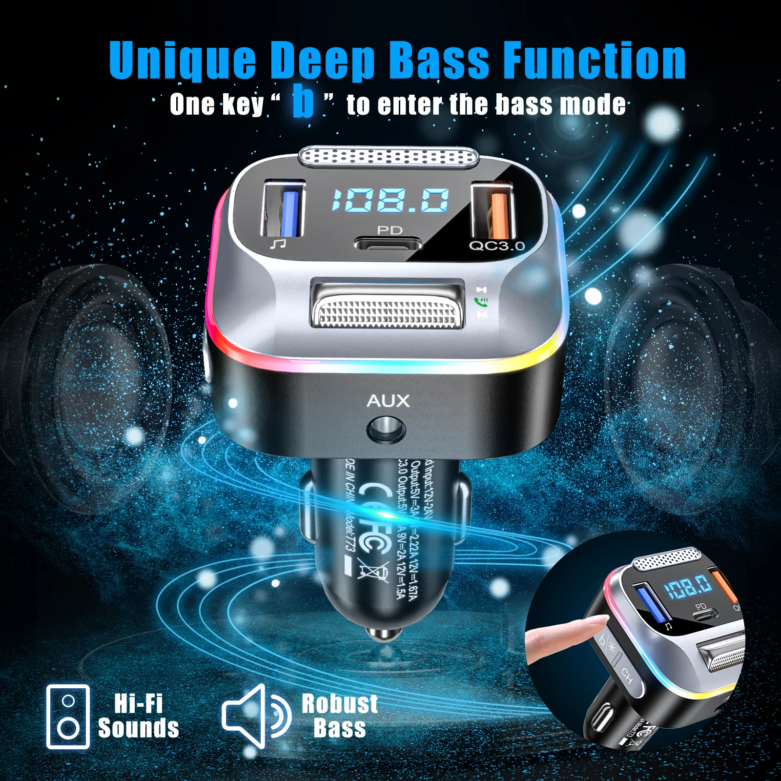Lencent Bluetooth 5.0 FM Transmitter Car Music Player Deep Bass Hi-Fi Audio  Bluetooth Radio Adapter Dual USB 20W Fast Charging - AliExpress