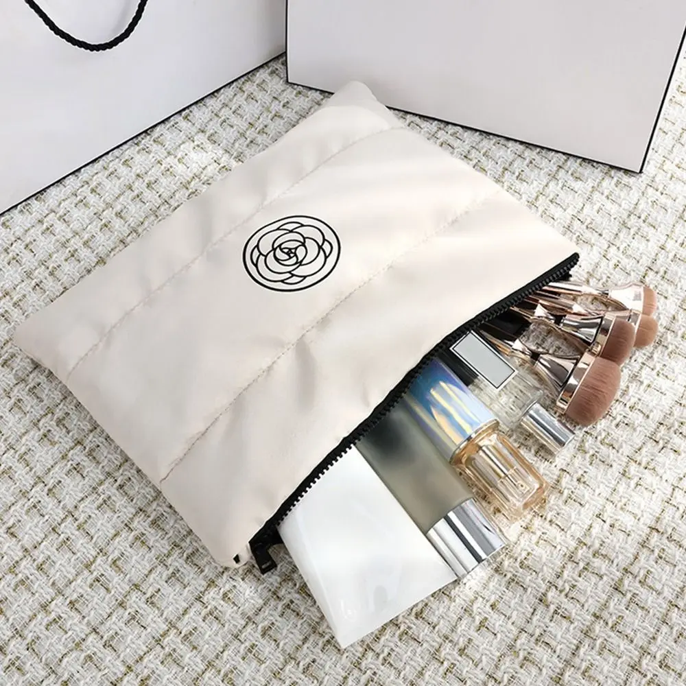 Portable Makeup Bag New Fashion Quilted Cotton Floral Cosmetic Storage Bag Large capacity Solid Color Travel Toiletry Bag 5