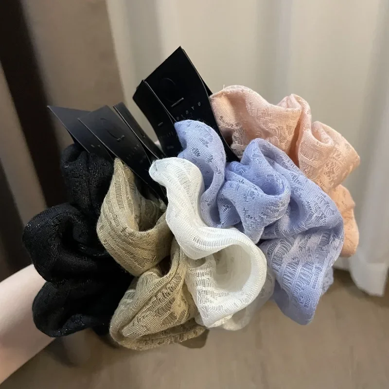 

South Korea's New large Intestine Scrunchie Head Rope Hollowed Out Lace Hook Floral Solid Color Head Rope Jewelry Gift