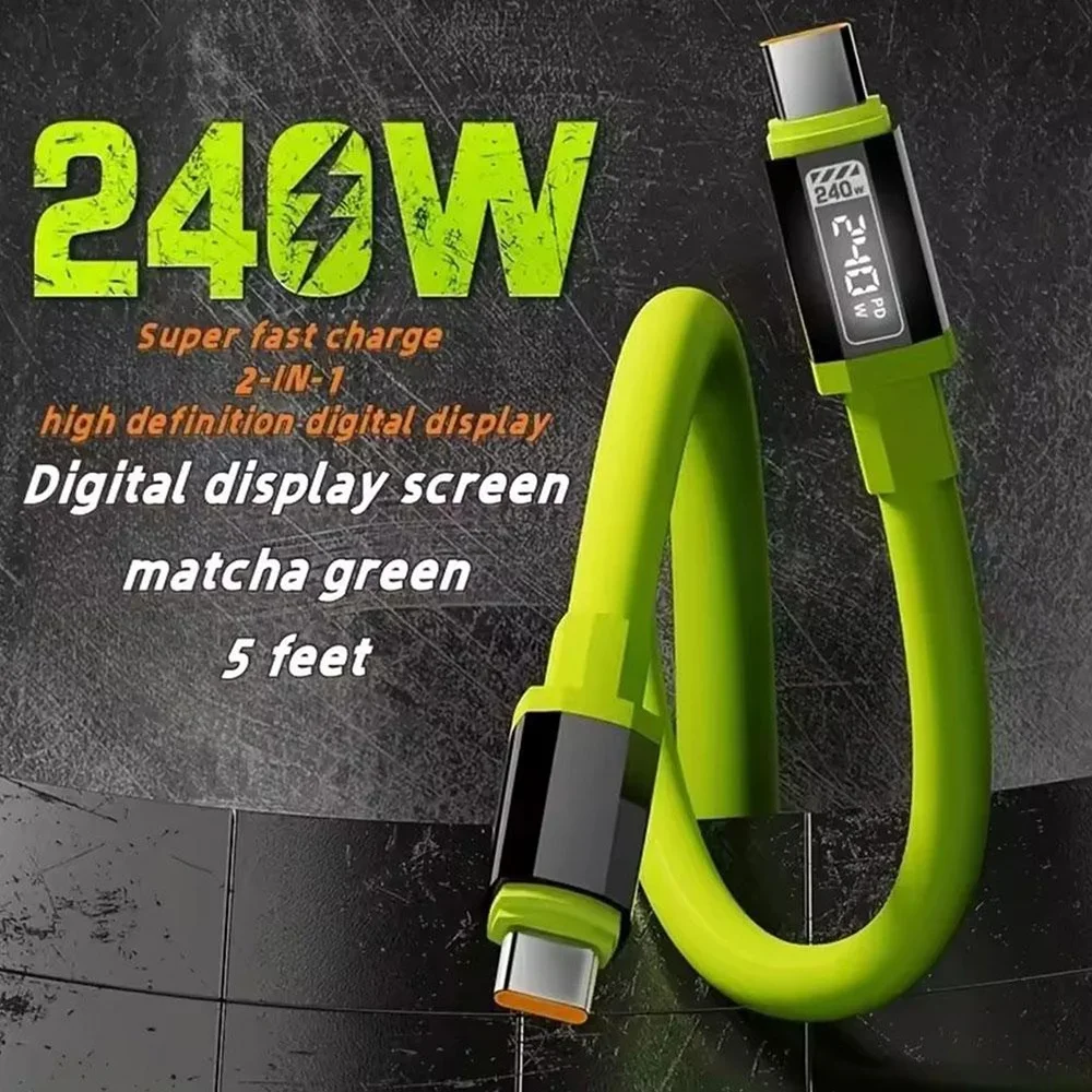 240W USB C Data Cords Silicone Fast Charging USB To Type-C Quick Charge 3.0 Data Cable for iPhone 15 16 Huawei, Xiaomi, Samsung