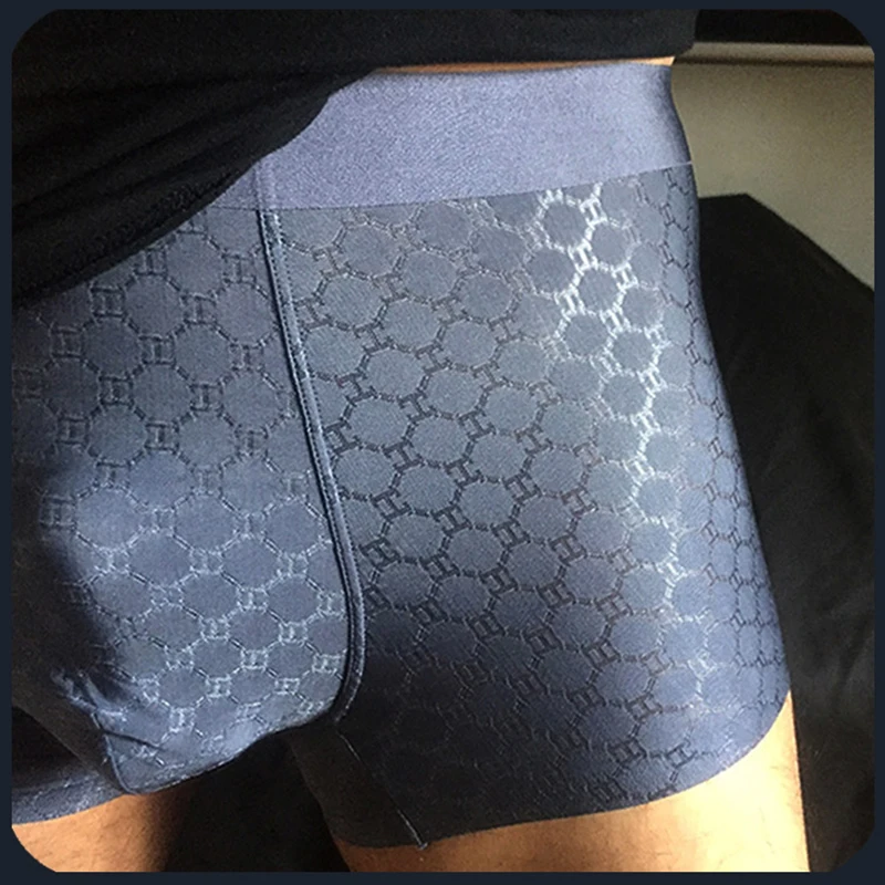

New Underwear Men's Ice Silk Traceless Mid Waist Jacquard Breathable Quick Drying Comfort Pouch Boxer Mens Plus Size Clothing
