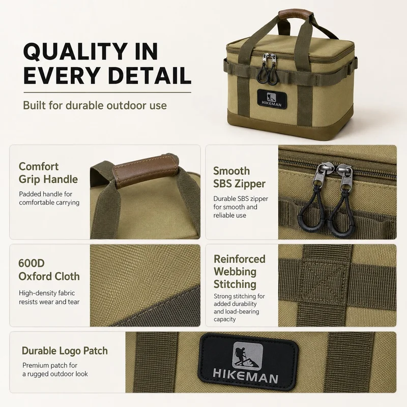 Hikeman 10L 캠핑 보관 가방 야외 조리기구 주최자 600D 옥스포드 천 냄비 가스 용기 차 세트 용 충격 방지 운반 케이스
