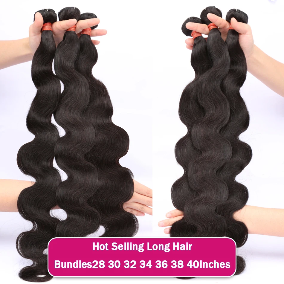 Rosabeauty 30 40 Inch Body Wave 3 4 Bundles Brazilian Remy 100% Unprocessed Human Hair Wavy Doule Drawn Bundles Weave Extensions 2