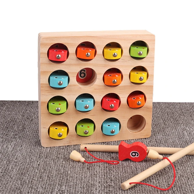 Wooden Magnetic Digital Fishing Game for Children's Fun Insect