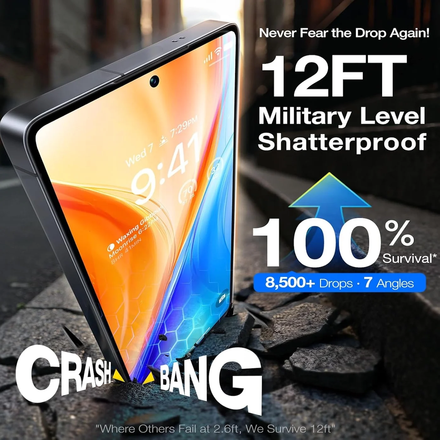 3-Pack Military-Grade Tempered Glass Screen Protector, 9H Hardness, No Dust