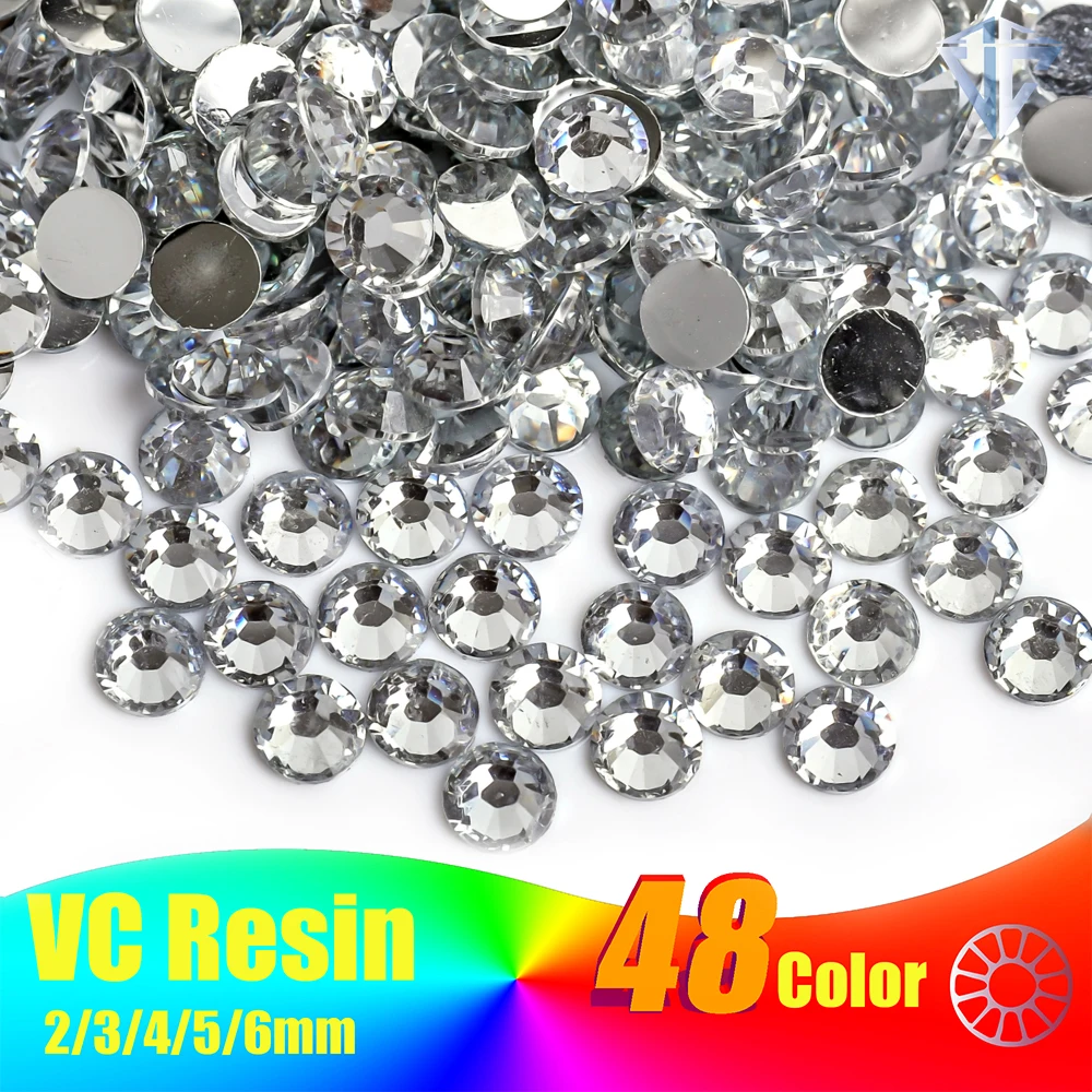 VC-Harz-Strass, flache runde Steine, Dekoration, Glitzerkristalle, DIY für Kleidung, Diamante-Edelsteine, 3, 4, 5, 6 mm (kein Hotfix)