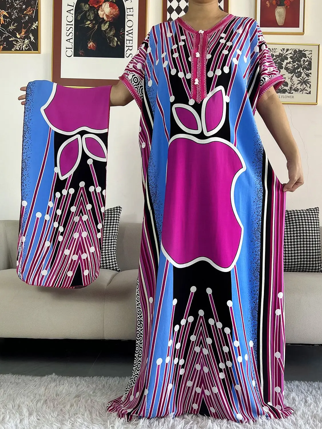 

2022 Latest African Dresses for Women Short Sleeve Printing Summer Dashiki Elegant Ladies Loose Gown Muslim Kaftan Long Robes