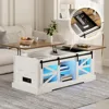 Lift Top Coffee Table with Gun Cabinet, 2 Sliding Barn Doors-Large Storage and 3 Color LED Lights fit, Café Tables 3