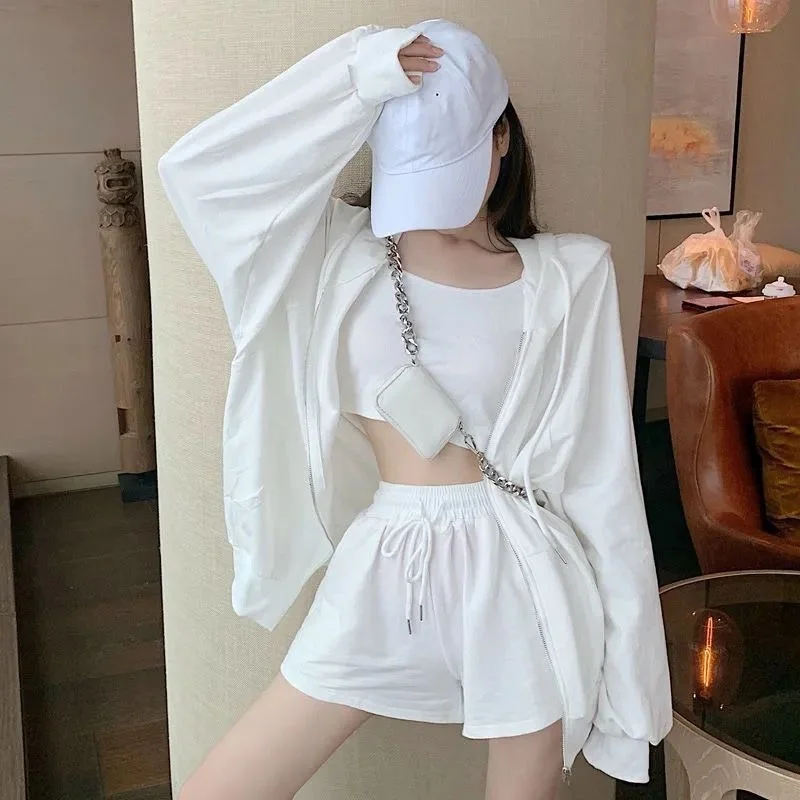 Loungewear Women 3 Pieces Summer Sleepwear Ensembles De Pyjama Nightgown Suits with Shorts Home Wear Roomware