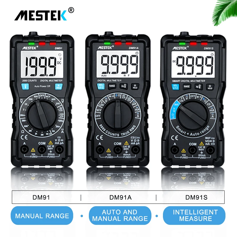 

MESTEK DM91/DM91A/DM91S Digital Multimeter 9999 Count AC/DC Ammeter Voltmeter Ohm Voltage Meter HFE NVC Capacitance Tester Tools