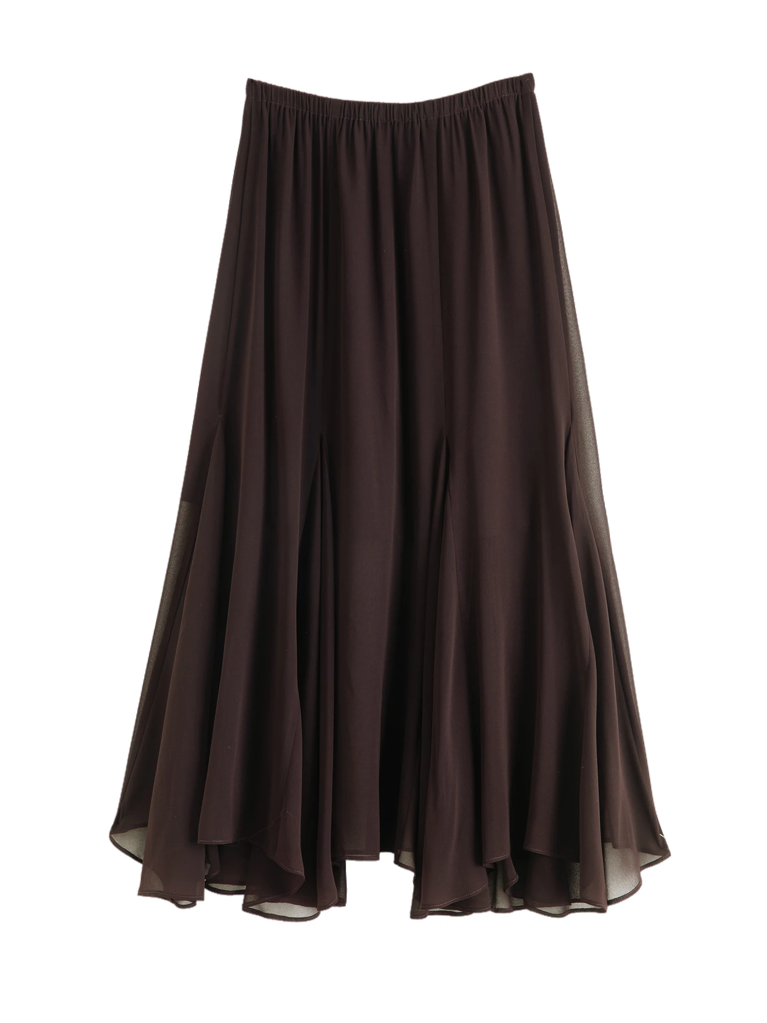 ZIQIAO Design-Forward Asymmetrical Drape Women Chiffon Skirt Spring 2026 New Arrival Soft Elegance Long Skirt Elastic Waistband