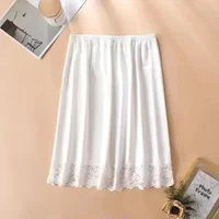 Sous-jupe mi-longue en modal pour femmes, demi-glissement respirant avec bordure en dentelle pour un usage quotidien, jupon antistatique sous la robe 5