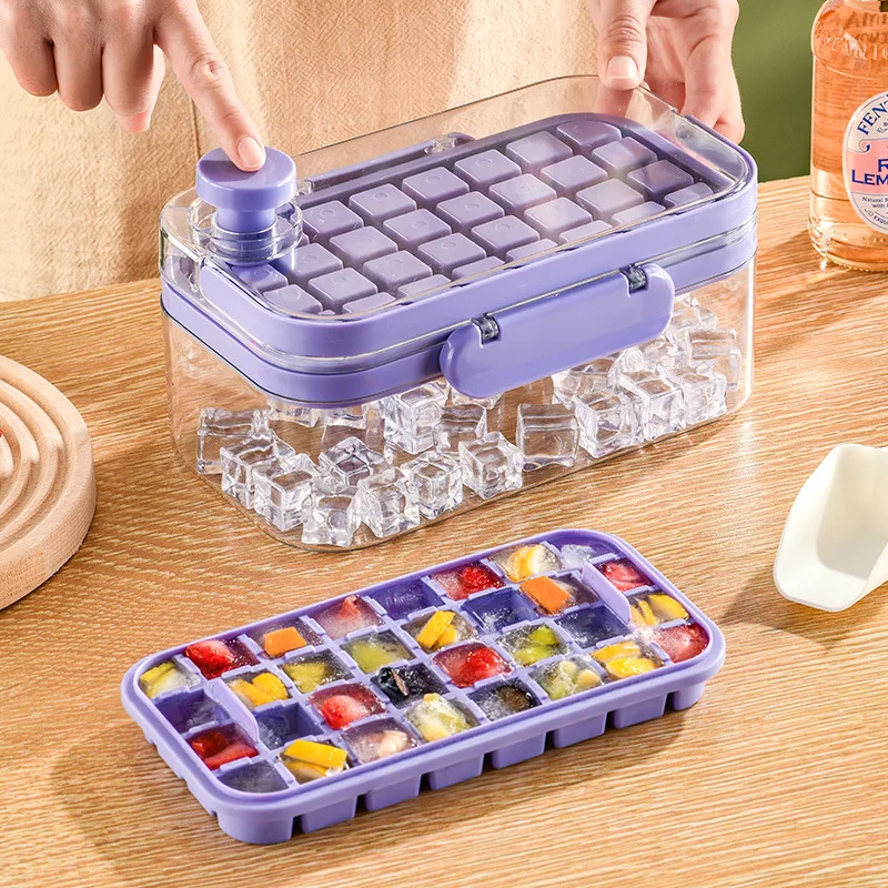 Yoove Ice Cube Tray With Lid and Bin- Silicone Ice Tray For Freezer, Comes  with Ice Container, Scoop and Cover