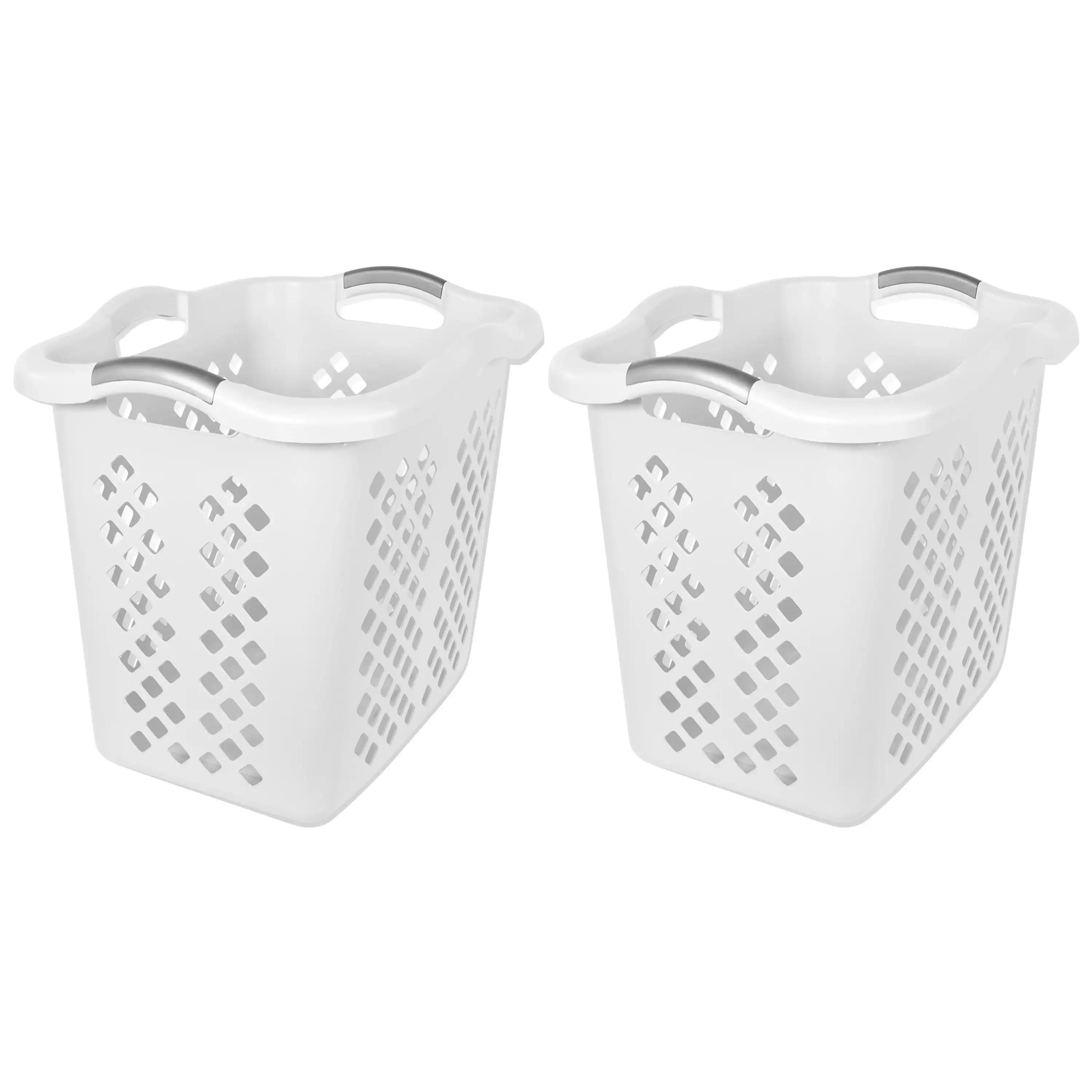 

2 Bushel Lamper Plastic Laundry Basket with Silver Handles, White, 2 Pack