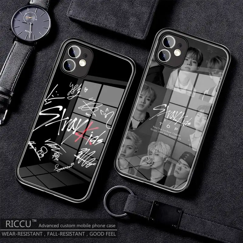 

Kpop Stray Kids Phone Case Tempered Glass For iPhone14 13 12 Pro Max Mini 11 Pro X XR XS MAX 7 8 Plus 6S 6 Covers