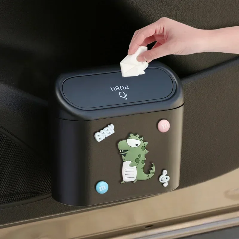 Hanging Car Trash Can Vehicle Garbage Dust Case Storage Box ABS Square Pressing Trash Bin Auto Interior Car Accessories