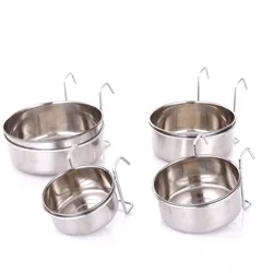 Durable Stainless Steel Hanger Cage Cup Hanging Feeder Dish Travel Food Water Bowls Pet Feeding Tools Stationary Dog Bowl