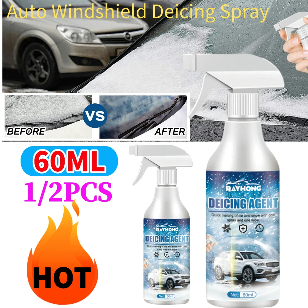 Winter De Icing Instantly Melts Ice Auto Windshield Deicing Spray Car Window Cleaner 60ML Road Anti Slip Winter Vehicle Supplies