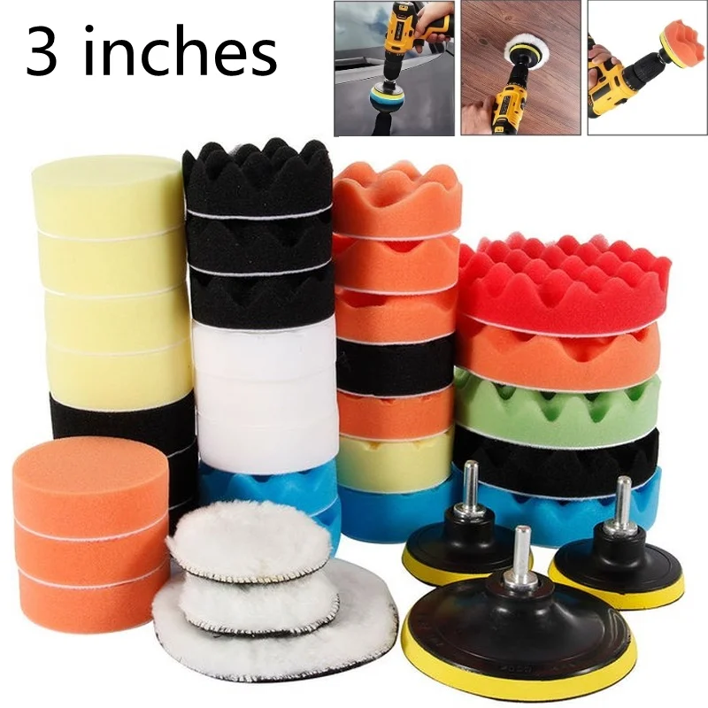 Kit De 16 Tampons De Polissage 125mm Pour Perceuse - Mousse, Laine, Microfibre - Pour Voiture, Moto, Meubles - Avec Adaptateur M14 - 6